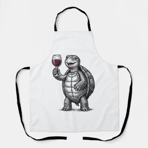 Vintage Turtle Holding Wine Glass Shirt Design_1 Apron