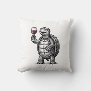 Vintage Turtle Holding Wine Glass Shirt Design_1 Cushion