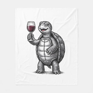 Vintage Turtle Holding Wine Glass Shirt Design_1 Fleece Blanket