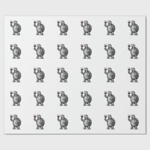 Vintage Turtle Holding Wine Glass Shirt Design_1 Wrapping Paper