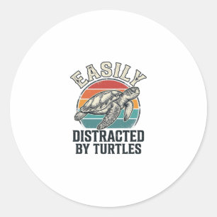Vintage Turtle Lover Easily Distracted by Turtles  Classic Round Sticker