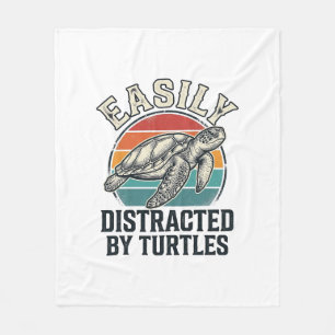 Vintage Turtle Lover Easily Distracted by Turtles Fleece Blanket