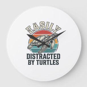 Vintage Turtle Lover Easily Distracted by Turtles  Large Clock