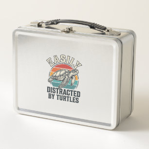 Vintage Turtle Lover Easily Distracted by Turtles  Metal Lunch Box