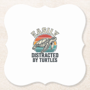 Vintage Turtle Lover Easily Distracted by Turtles Paper Coaster