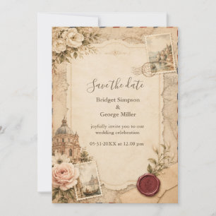 Vintage Tuscan Wedding with Travel Maps Invitation
