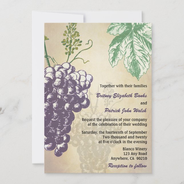 Vintage Tuscan Winery Vineyard Wedding Invitations (Front)