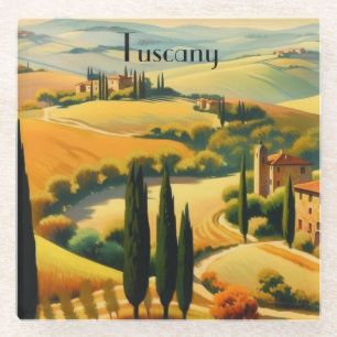 Vintage Tuscany Countryside Custom Text Glass Coaster