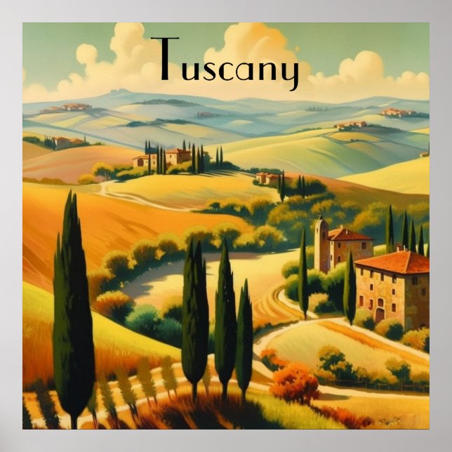 Vintage Tuscany Countryside Custom Text Poster (Front)