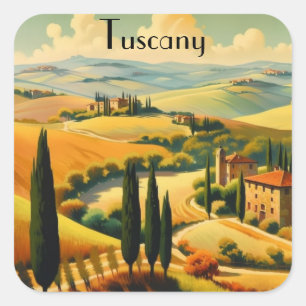 Vintage Tuscany Countryside Custom Text Square Sticker