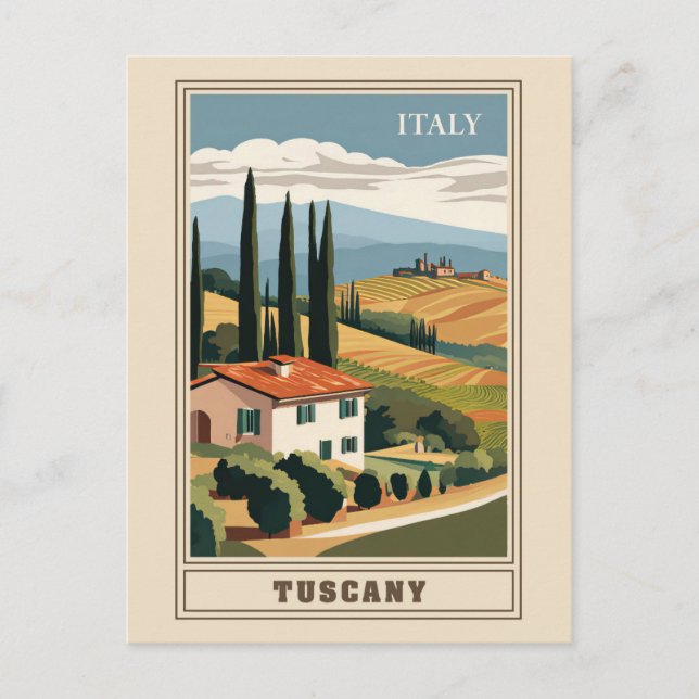 Vintage Tuscany Italy Italian Villa Retro Travel Postcard (Front)