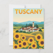Vintage Tuscany Travel Poster - Sunflower Field