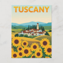 Vintage Tuscany Travel Poster - Sunflower Field