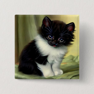 Vintage Tuxedo Kitten Illustration 15 Cm Square Badge