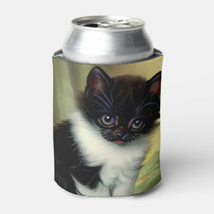 Vintage Tuxedo Kitten Illustration Can Cooler