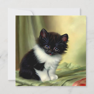 Vintage Tuxedo Kitten Illustration Invitation