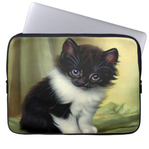 Vintage Tuxedo Kitten Illustration Laptop Sleeve