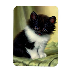 Vintage Tuxedo Kitten Illustration Magnet
