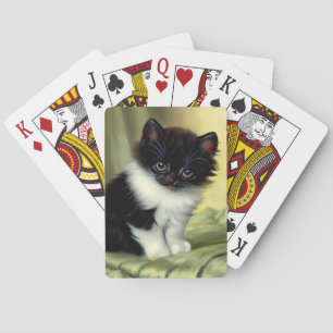Vintage Tuxedo Kitten Illustration Playing Cards