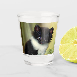 Vintage Tuxedo Kitten Illustration Shot Glass
