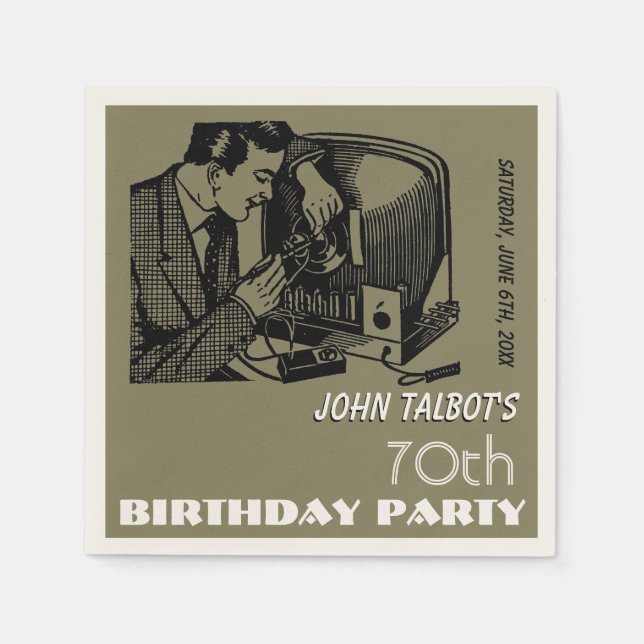 Vintage TV repairer 70th Birthday Party P Napkin (Front)