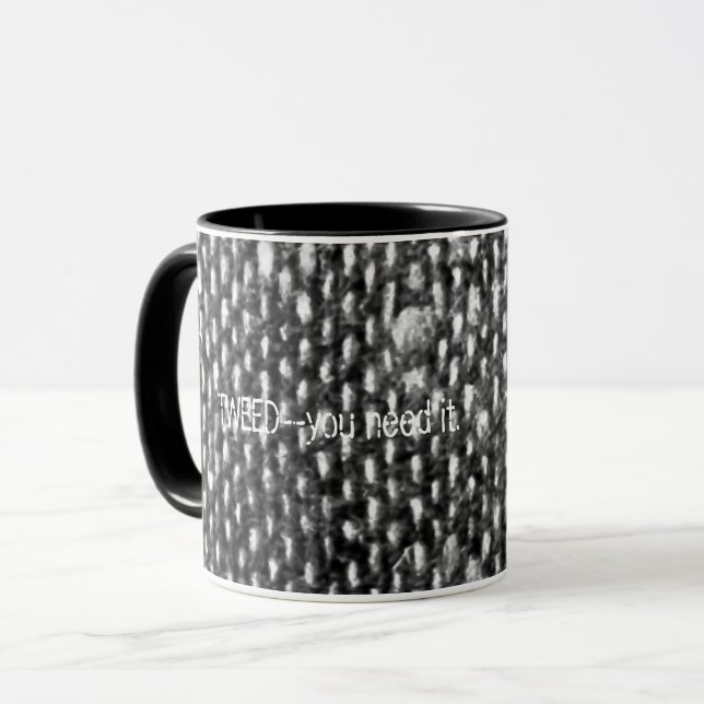 Vintage tweed fabric print mug (Front Left)