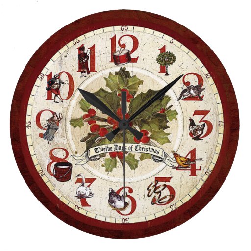 Vintage Twelve Days of Christmas Large Clock