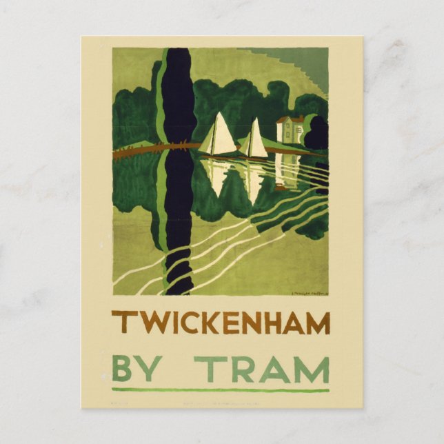 Vintage Twickenham England Tram Travel Postcard (Front)