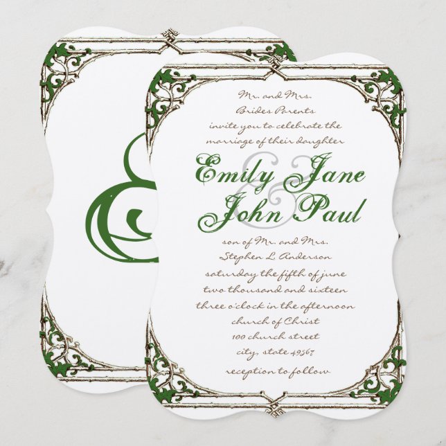 Vintage Twig Ivy Frame Wedding Invitation (Front/Back)