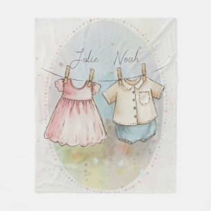 Vintage twin babies boy and girl fleece blanket