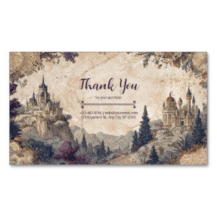 Vintage Twin Castle Panoramic Royal Purple Magnetic Business Card
