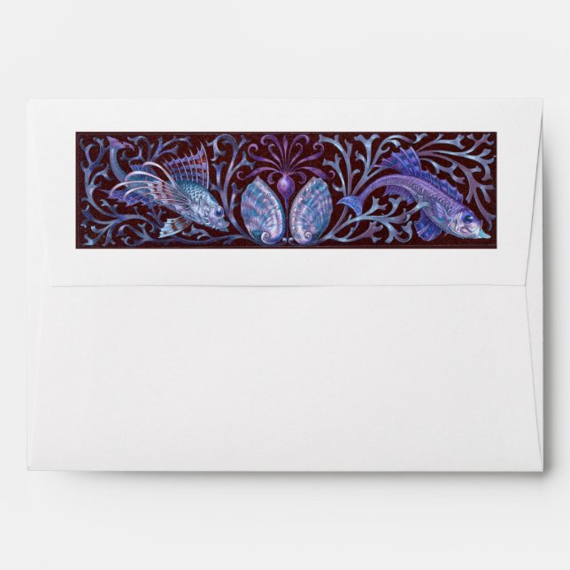 Vintage Twin Fishes Wedding Invitation Envelope (Back (Top Flap))