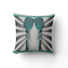 Vintage Twin Karaoke Microphones Pillow Aqua
