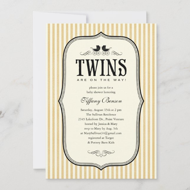Vintage Twins Baby Shower Invitations (Front)