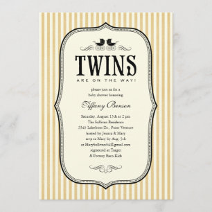 Vintage Twins Baby Shower Invitations