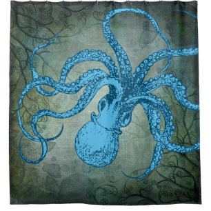 Vintage Twisty Octopus (blue) Shower Curtain