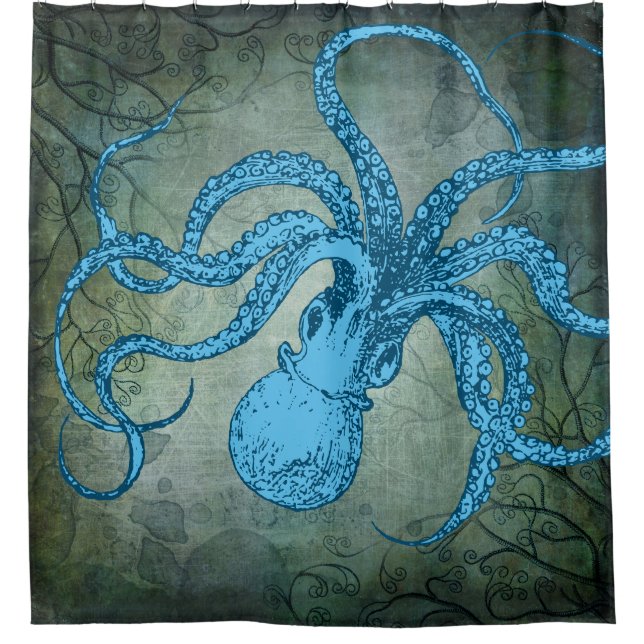 Vintage Twisty Octopus (blue) Shower Curtain (Front)