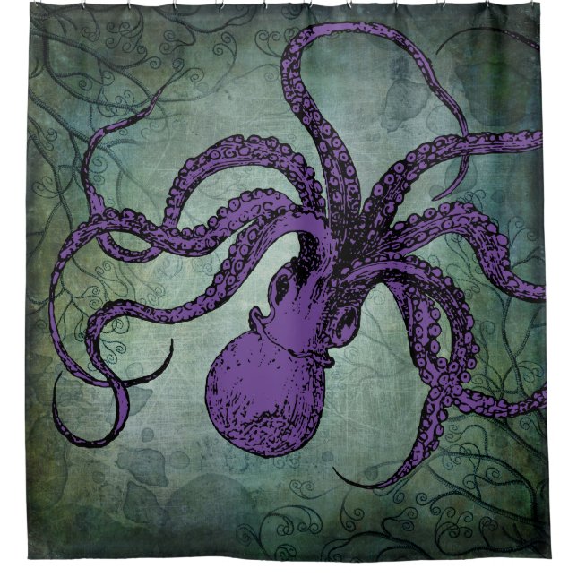 Vintage Twisty Octopus (purple) Shower Curtain (Front)