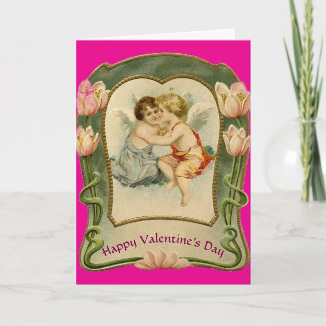 Vintage Two Angels Valentine Day Holiday Card (Front)