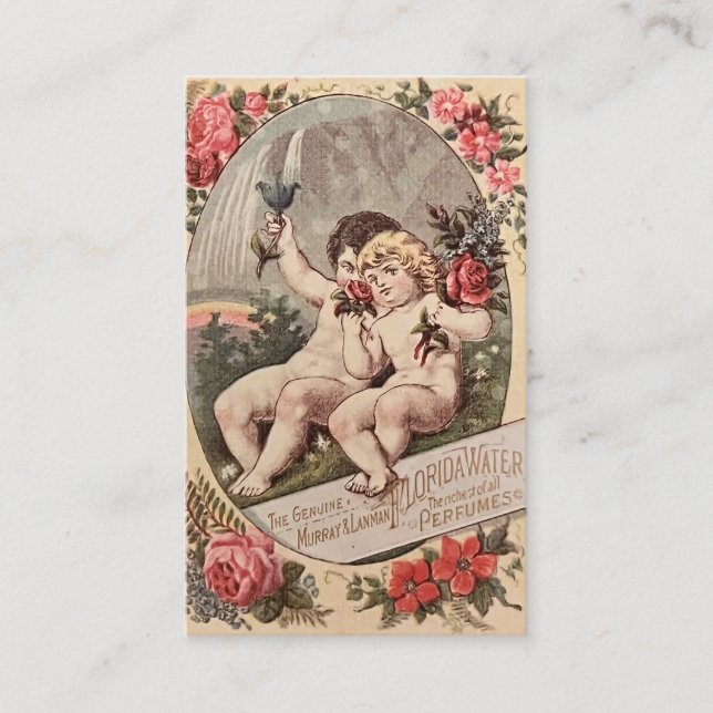 Vintage Two Angels with Flowers Business Card (Front)