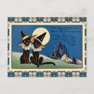 Vintage Two Black Cats Halloween Postcard