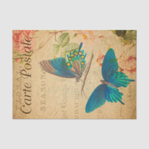 Vintage Two Blue butterflies Floral Flowers French Tissue Paper