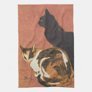 Vintage Two Cats Painting Steinlen Tea Towel