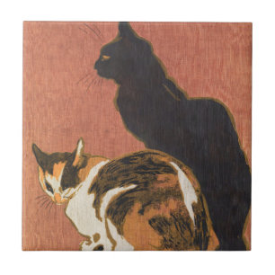 Vintage Two Cats Painting Steinlen Tile