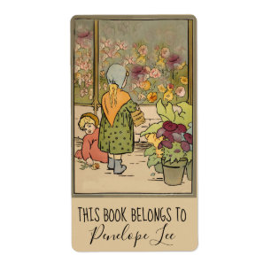 Vintage Two Girls at Flower Shop Window Bookplate