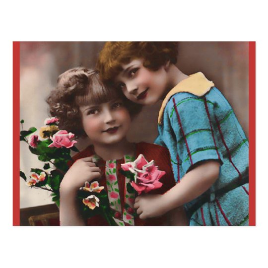 Vintage Two Little Girls Friendship Postcard