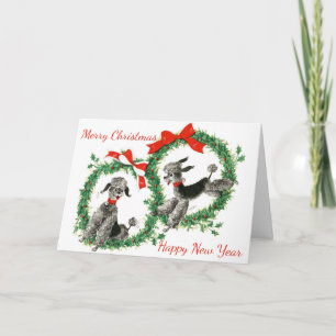 Vintage Two Poodles Christmas Card