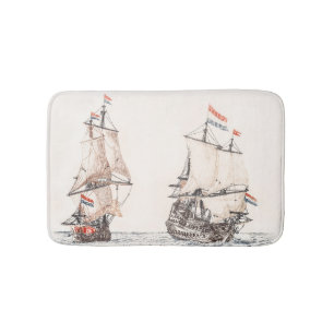 Vintage Two Sailing Ships At Sea Johan Teyler Bath Mat