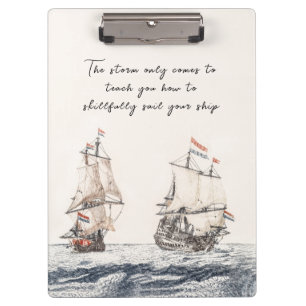 Vintage Two Sailing Ships At Sea Johan Teyler Clipboard