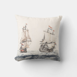 Vintage Two Sailing Ships At Sea Johan Teyler Cushion